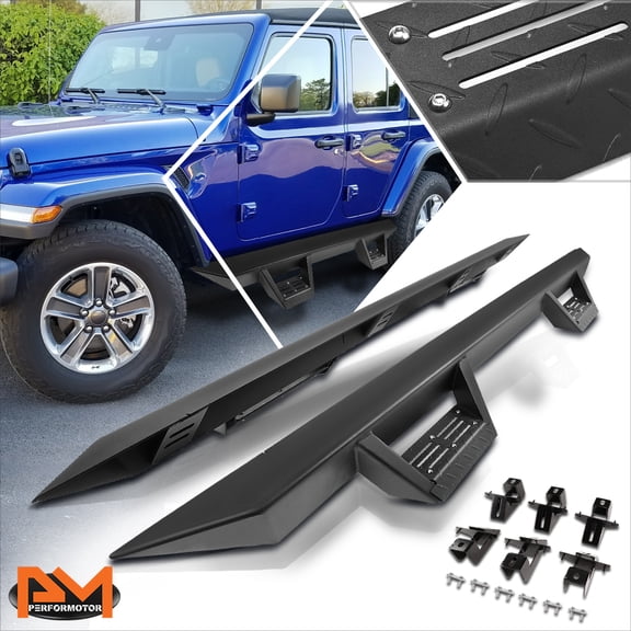 PM PERFORMOTOR for 18-24 Jeep Wrangler Unlimited 3" Side Nerf Bar Running Board w/Down Step Pad