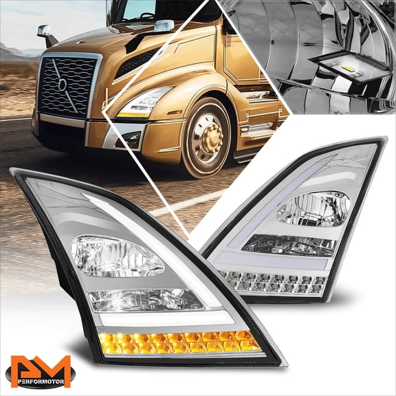 PM PERFORMOTOR for 18-24 Volvo VN VNL 300-860 3D LED Bar Sequential Signal Headlights Chrome