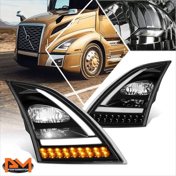 PM PERFORMOTOR for 18-24 Volvo VN VNL 300-860 3D LED Bar Sequential Turn Signal Headlights/Lamp