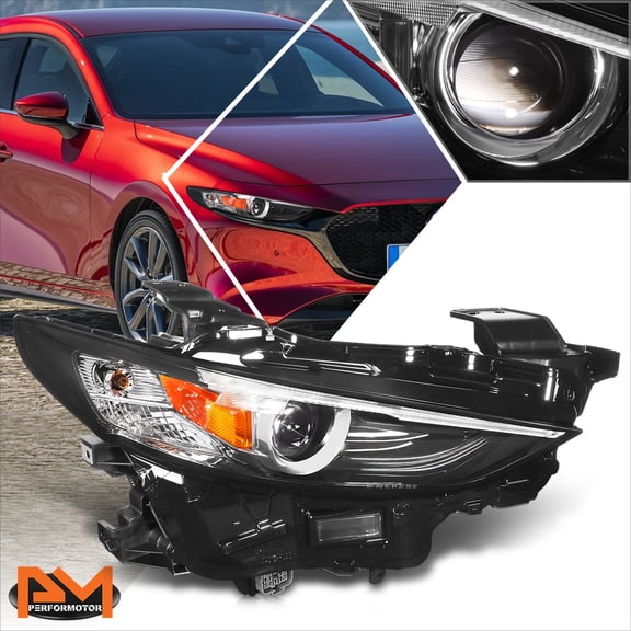 PM PERFORMOTOR for 19-21 Mazda 3 Right Side OE Style LED Projector Headlight Lamp Black/Amber