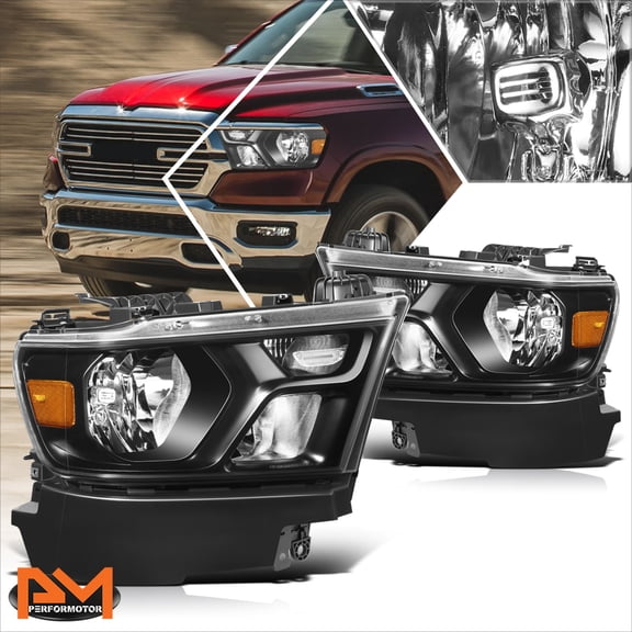 PM PERFORMOTOR for 19-24 Ram 1500 Factory Style Headlights Assembly Black Housing Amber Corner