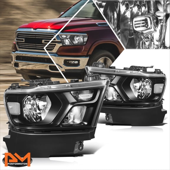 PM PERFORMOTOR for 19-24 Ram 1500 Factory Style Headlights Assembly Black Housing Clear Corner