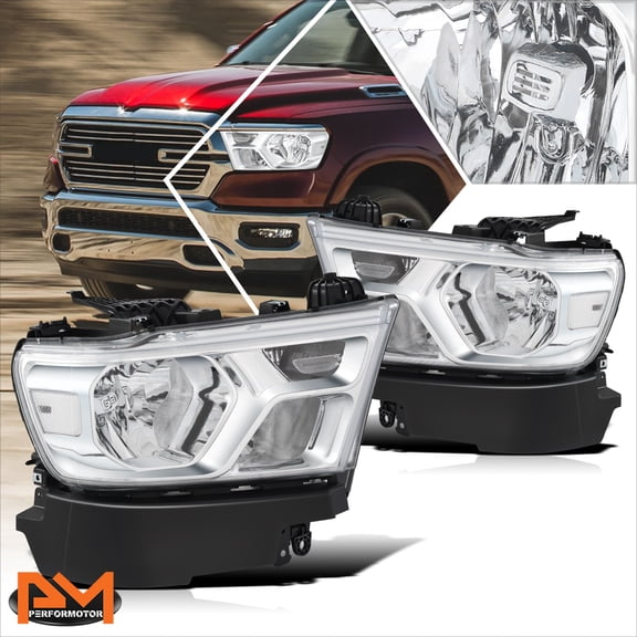 PM PERFORMOTOR for 19-24 Ram 1500 Factory Style Headlights Assembly Chrome Housing Clear Corner