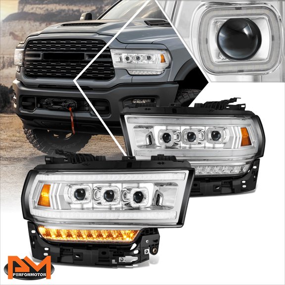 PM PERFORMOTOR for 19-24 Ram 2500-5500 LED DRL Projector Chrome Headlights w/Start up Animation