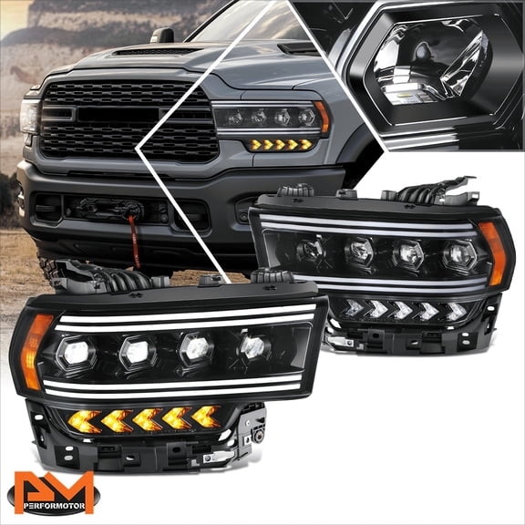 PM PERFORMOTOR for 19-24 Ram 2500-5500 LED DRL Sequential Chasing Signal Projector Headlights