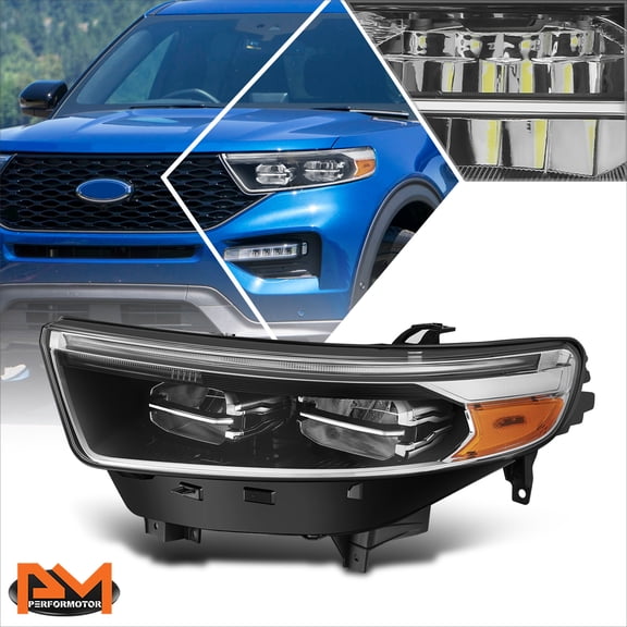 PM PERFORMOTOR for 20-24 Ford Explorer Driver Left Side Black Housing Clear Lens Headlight Lamp