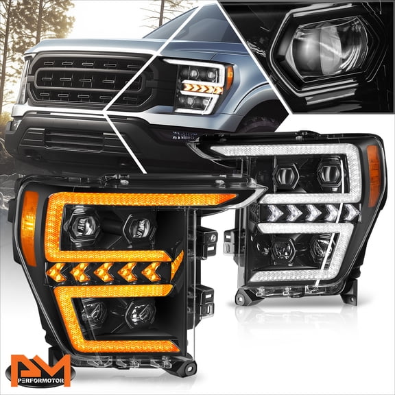 PM PERFORMOTOR for 21-23 Ford F-150 Full LED DRL Sequential Signal Projector Headlights Black