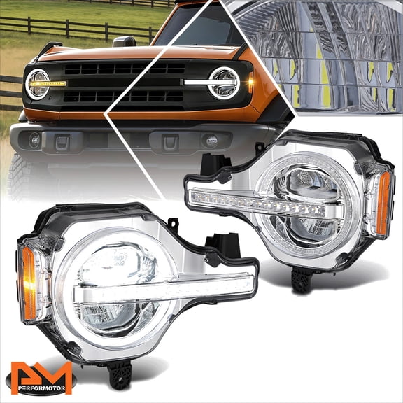 PM PERFORMOTOR for 21-26 Ford Bronco Sequential Signal Chrome Headlights w/Start up Animation