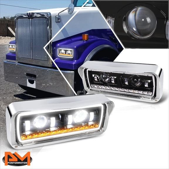 PM PERFORMOTOR for 81-19 Kenworth W900/Western Star 4800 Full LED Projector Headlights Black
