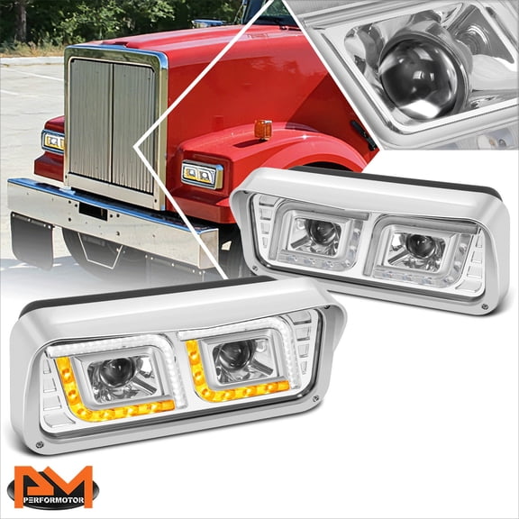 PM PERFORMOTOR for 81-19 Kenworth W900/Western Star 4800 LED DRL Projector Headlight/Lamp Pair