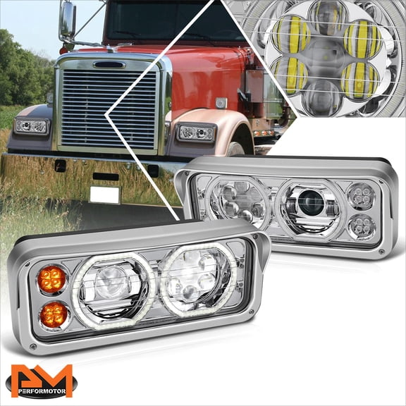 PM PERFORMOTOR for 81-19 Western Star Kenworth LED Halo Ring DRL Projector Chrome Headlights