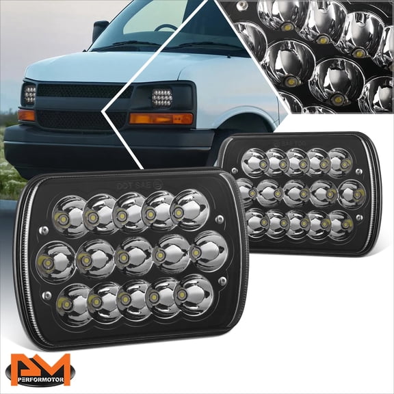 PM PERFORMOTOR for 84-20 Express Savana E150 F250 C/K1500-3500 7X6" Black Clear LED Headlights