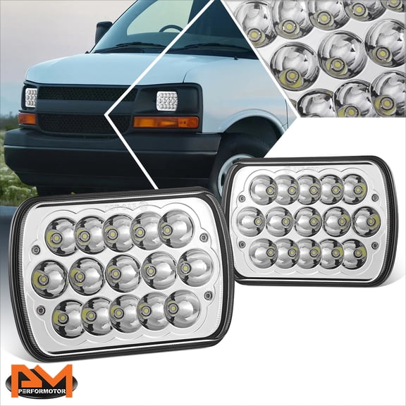 PM PERFORMOTOR for 84-20 Express Savana E150 F250 C/K1500-3500 7X6" Chrome Clear LED Headlights