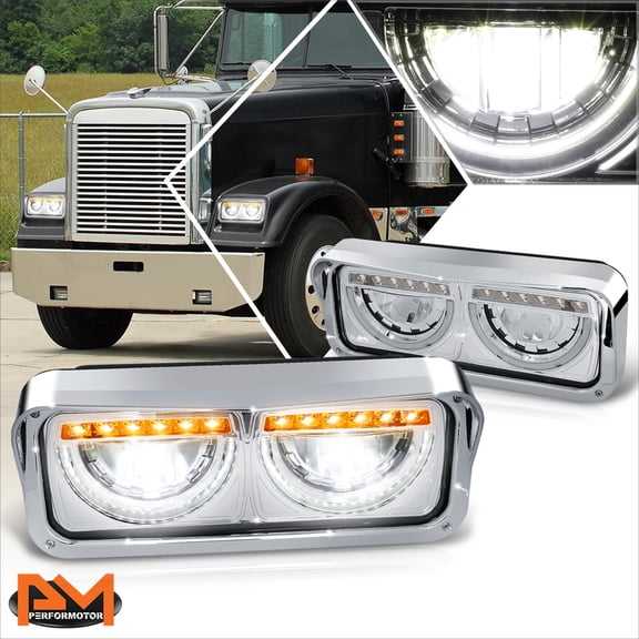 PM PERFORMOTOR for 86-19 Peterbilt 357/365/378/379 Dual LED DRL Amber Turn Signal Headlights