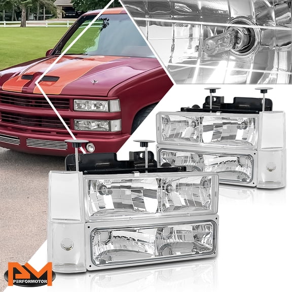 PM PERFORMOTOR for 88-93 Chevy C/K Pickup Suburban Chrome Housing Headlight Bumper Corner Lamps