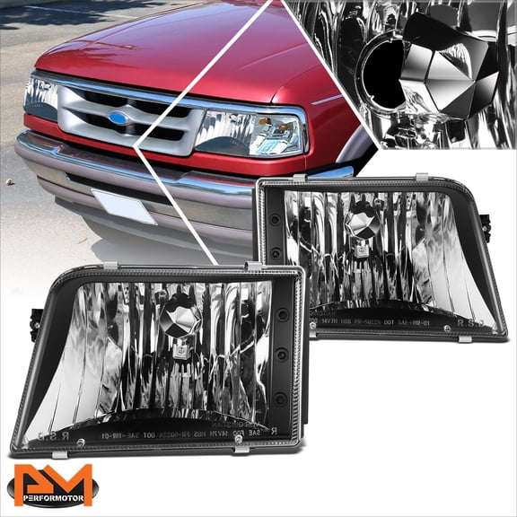 PM PERFORMOTOR for 93-97 Ford Ranger Black Housing Clear Lens Headlight/Lamps Replacement Pair