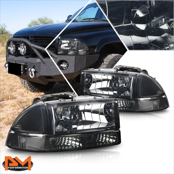 PM PERFORMOTOR for 97-04 Dodge Dakota/Durango Headlight/Lamp Smoked Housing Clear Corner Signal