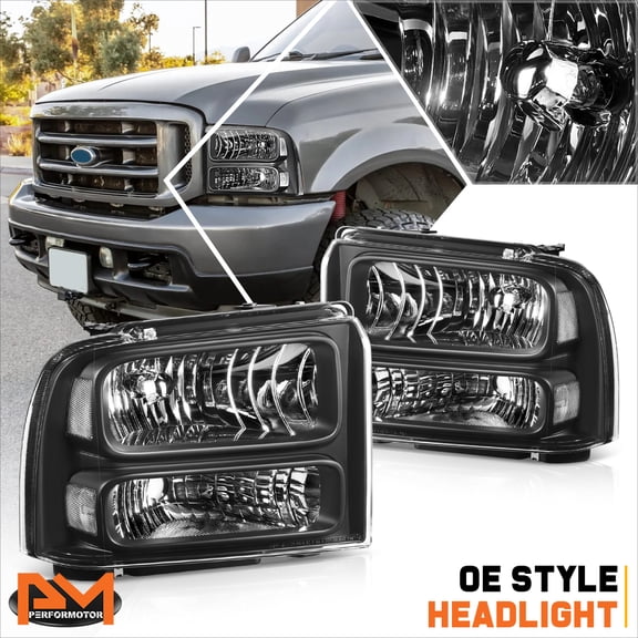 PM PERFORMOTOR for 99-04 Ford F250/350/450/550 Super Duty Black Housing Clear Corner Headlights