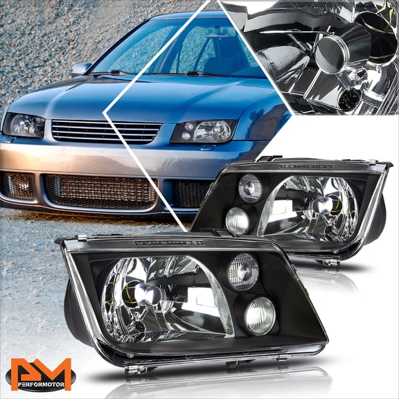 PM PERFORMOTOR for 99-05 VW Jetta MK4 Black Housing Euro-Spec E-Code Style Headlight w/Fog Lamp
