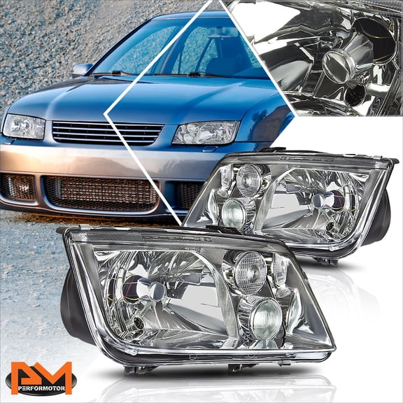 PM PERFORMOTOR for 99-05 VW Jetta MK4 Chrome Housing Euro-Spec E-Code Style Headlamp w/Fog Lamp