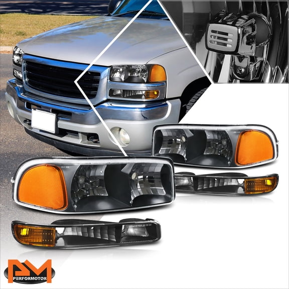 PM PERFORMOTOR for 99-07 Sierra/Yukon GMT800 Black Housing Bumper Headlight Amber Corner Lamps