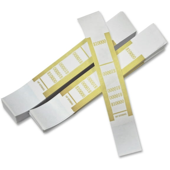 PM, PMC55010, Currency Straps, 1000 / Pack, White,Mustard