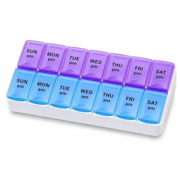 AM PM Pill Organizer 7 Day, Weekly Pill Box with 14 Compartments, Twice Daily Medicine Organizer for Vitamins, Supplements and Travel, Portable Pill Case