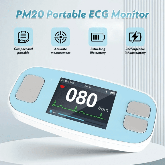 PM20 Personal Portable ECG Monitor, Handheld EKG Heart Rate Detector, 2.4 Inch Color TFT LCD, Rechargeable Lithium Battery, Home Heart Health Monitoring Device with Mobile App Sync