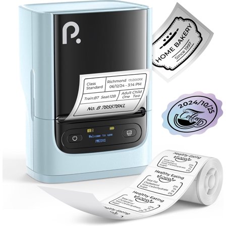 PM220S Label Maker Machine with Tape, 2 Inch Thermal Label Printer, Portable Sticker Printer for School, Office, , Business, Label Maker with 2'' x1.18'' Labels, Blue