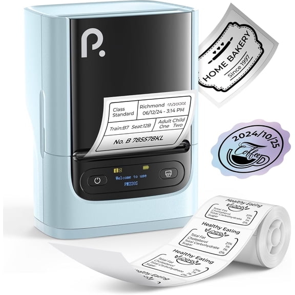 PM220S Label Maker Machine with Tape, 2 Inch Thermal Label Printer, Portable Sticker Printer for School, Office, , Business, Label Maker with 2'' x1.18'' Labels, Blue