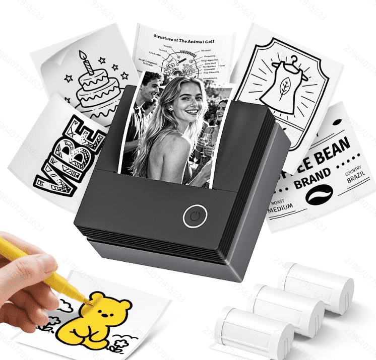 PM290CB Portable Ink-Free Mini Sticker Printer supports instant wireless printing and comes with 3 rolls of paper. Ideal for printing photos, labels, and stickers, it's the perfect travel companion