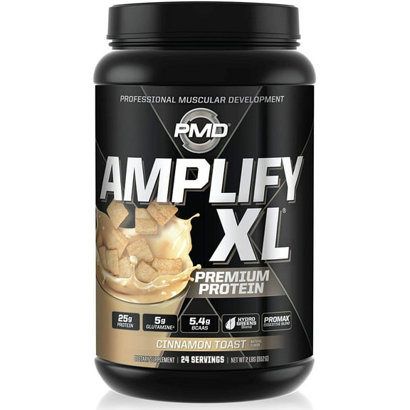 PMD Sports Amplify XL Premium Whey Protein Supplement Hydro Greens Blend - Glutamine and Whey Protein Matrix with Superfood for Muscle, Strength and Recovery - Cinnamon Toast (24 Servings)