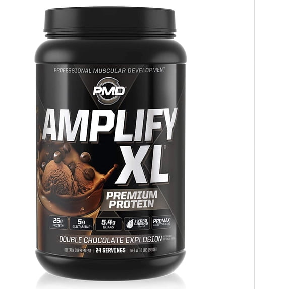 PMD Sports Amplify XL Premium Whey Protein Supplement Hydro Greens Blend - Glutamine and Whey Protein Matrix with Superfood for Muscle, Strength and Recovery - Double Chocolate Explosion (24 Servings)