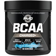 PMD Sports BCAA Charged Delicious Amino Acid Drink Mix for Performance and Recovery - Increase Muscle Function for Workout and Daily Energy - Blue Snow Cone 30 Servings
