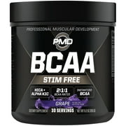 PMD Sports BCAA Stim-Free Amino Acids - Better Workout Performance, Enhanced Recovery, Daily Energy, Muscle Builder, and Muscle Sparing - BCAA Powder Drink Mix - Grape 30 Servings