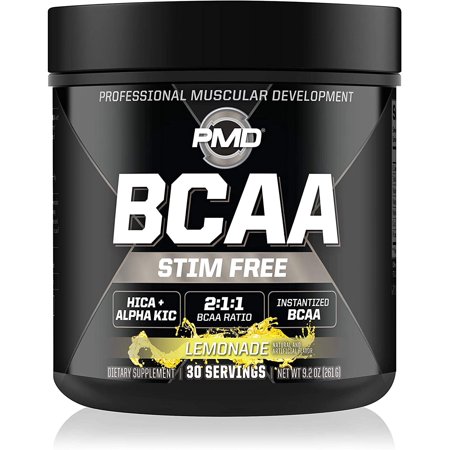 PMD Sports BCAA Stim-Free Amino Acids - Better Workout Performance, Enhanced Recovery, Daily Energy, Muscle Builder, and Muscle Sparing - BCAA Powder Drink Mix - Lemonade (30 Servings)