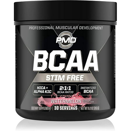 PMD Sports BCAA Stim-Free Amino Acids - Better Workout Performance, Enhanced Recovery, Daily Energy, Muscle Builder, and Muscle Sparing - BCAA Powder Drink Mix - Watermelon (30 Servings)