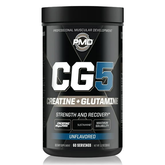 PMD Sports CG5 Creatine and Glutamine Powder-Maximum Strength Power & Recovery, Build Lean Muscle, Increase Performance - Pre Workout and Post Workout - Unflavored (60 Servings)