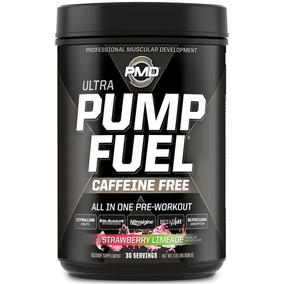 PMD Sports Ultra Pump Fuel Caffeine Free - Pre Workout Drink Mix - Energy, Strength, Endurance, Muscle Pumps And Recovery Complex Carbohydrates And Amino Energy - Strawberry Limeade (30 Servings)