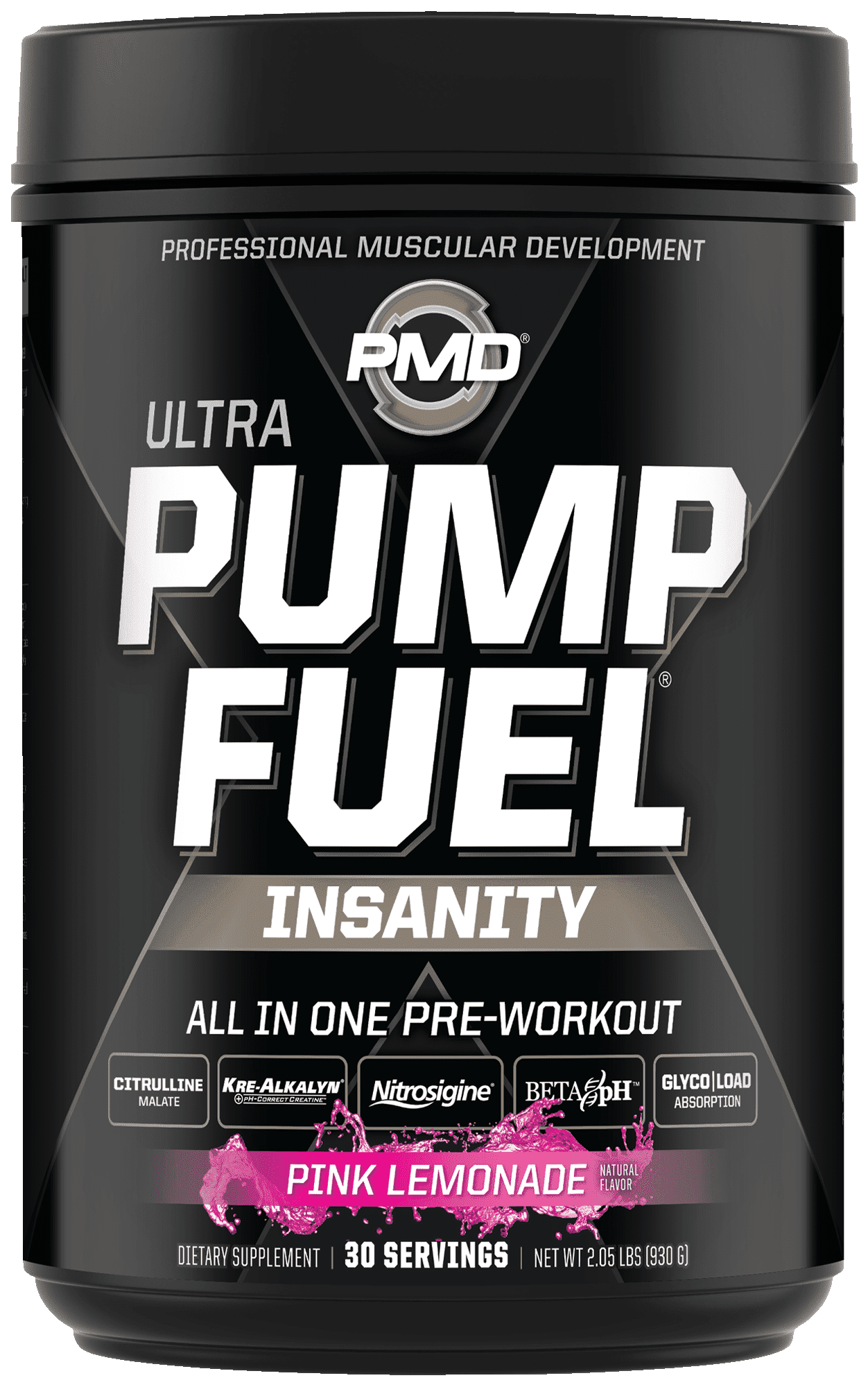 PMD Sports Ultra Pump Fuel Insanity - Pre Workout Drink for Energy, Strength, Endurance, Muscle Pumps and Recovery - Complex Carbohydrates and Amino Energy - Electric Pink Lemonade - 30 Servings
