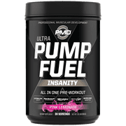 PMD Sports Ultra Pump Fuel Insanity - Pre Workout Drink for Energy, Strength, Endurance, Muscle Pumps and Recovery - Complex Carbohydrates and Amino Energy - Electric Pink Lemonade - 30 Servings