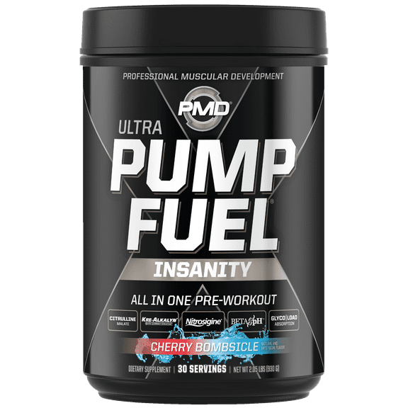 PMD Sports Ultra Pump Fuel Insanity - Pre Workout Drink Mix For Energy, Strength, Endurance, Muscle Pumps And Recovery - Complex Carbohydrates And Amino Energy - Cherry Bombsicle (30 Servings)