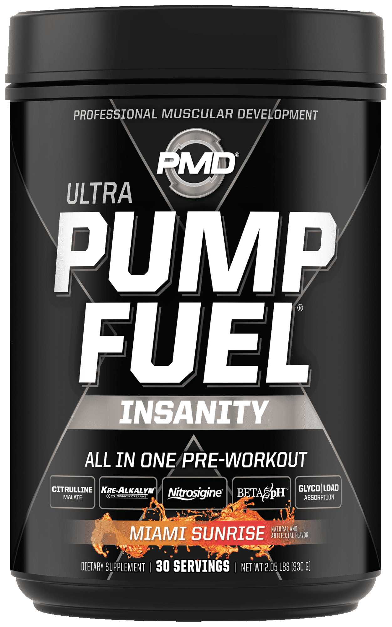 PMD Sports Ultra Pump Fuel Insanity - Pre Workout Drink Mix For Energy, Strength, Endurance, Muscle Pumps And Recovery - Complex Carbohydrates And Amino Energy - Miami Sunrise (30 Servings)