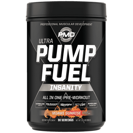 PMD Sports Ultra Pump Fuel Insanity - Pre Workout Drink Mix For Energy, Strength, Endurance, Muscle Pumps And Recovery - Complex Carbohydrates And Amino Energy - Miami Sunrise (30 Servings)