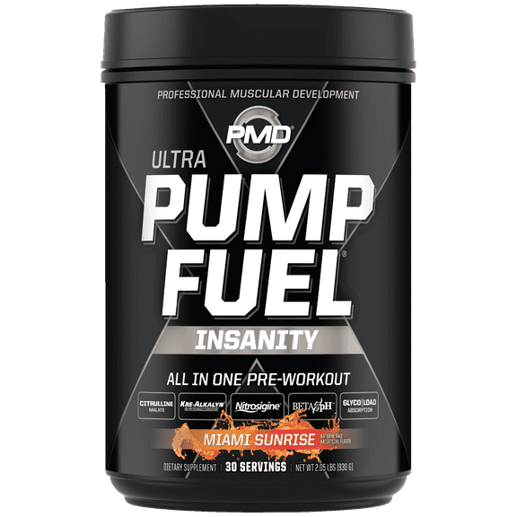 PMD Sports Ultra Pump Fuel Insanity - Pre Workout Drink Mix For Energy, Strength, Endurance, Muscle Pumps And Recovery - Complex Carbohydrates And Amino Energy - Miami Sunrise (30 Servings)