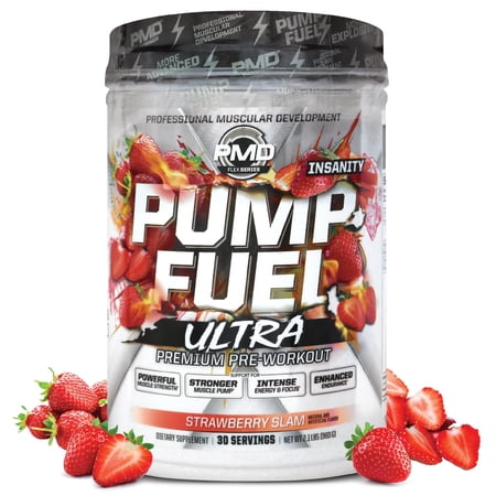 PMD Sports Ultra Pump Fuel Insanity - Pre Workout Drink Mix For Energy, Strength, Endurance, Muscle Pumps And Recovery - Complex Carbohydrates And Amino Energy - Strawberry Slam (30 Servings)