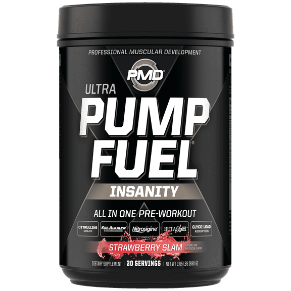 PMD Sports Ultra Pump Fuel Insanity - Pre Workout Drink Mix For Energy, Strength, Endurance, Muscle Pumps And Recovery - Complex Carbohydrates And Amino Energy - Strawberry Slam (30 Servings)