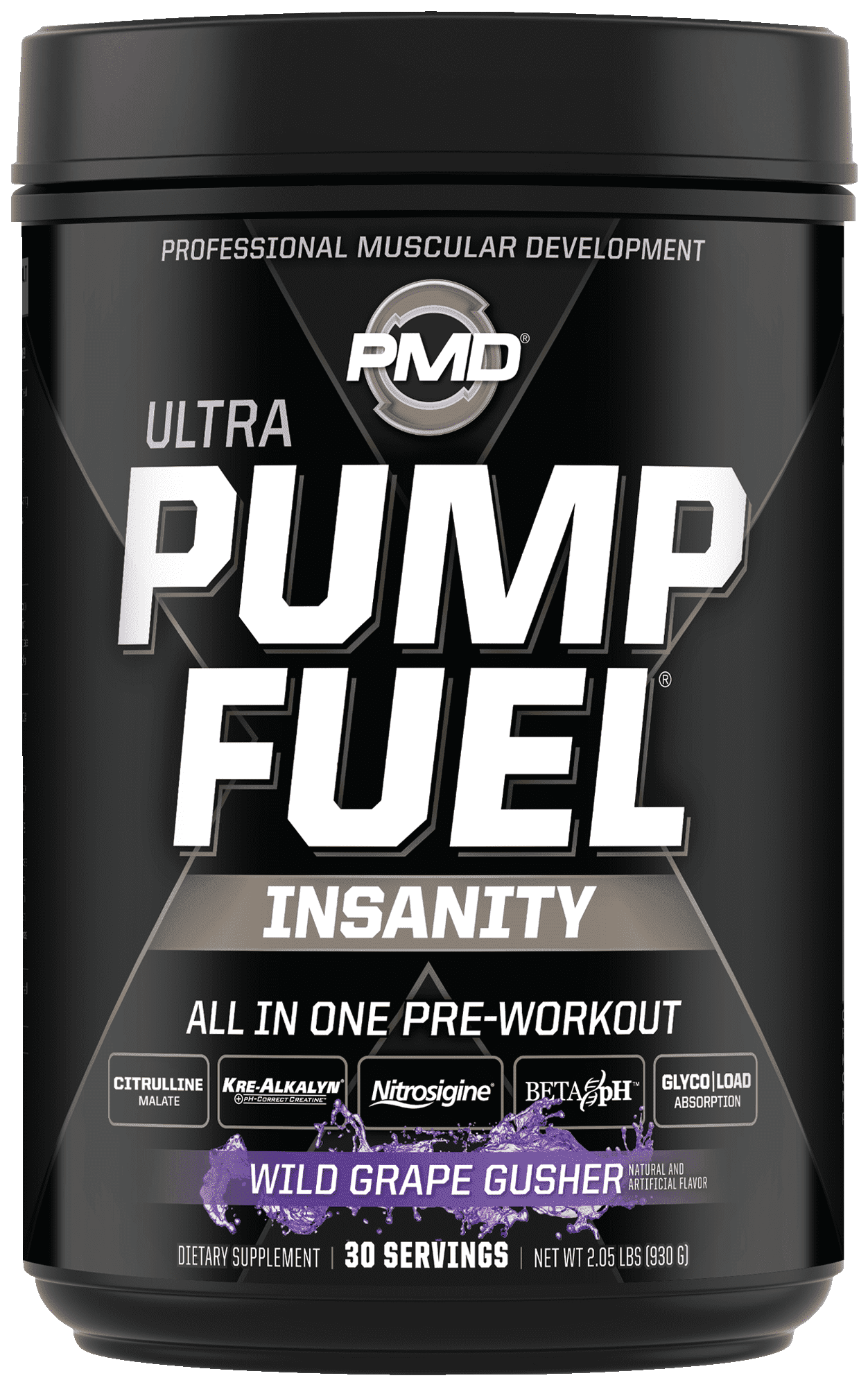 PMD Sports Ultra Pump Fuel Insanity - Pre Workout Drink Mix For Energy, Strength, Endurance, Muscle Pumps And Recovery - Complex Carbohydrates And Amino Energy - Wild Grape Gusher (30 Servings)