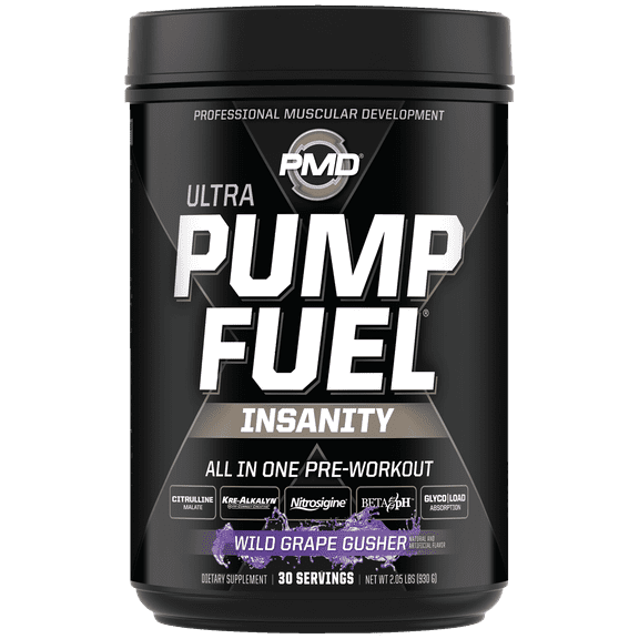 PMD Sports Ultra Pump Fuel Insanity - Pre Workout Drink Mix For Energy, Strength, Endurance, Muscle Pumps And Recovery - Complex Carbohydrates And Amino Energy - Wild Grape Gusher (30 Servings)