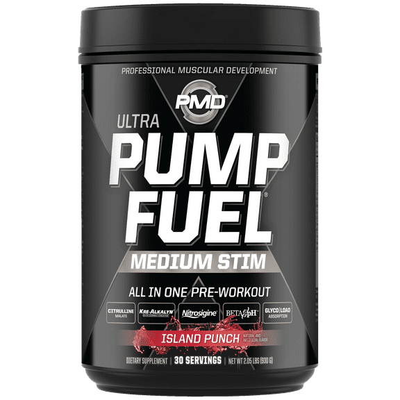 PMD Sports Ultra Pump Fuel - Pre Workout Drink Mix - Energy, Strength, Endurance, Muscle Pumps and Recovery - Complex Carbohydrates and Amino Energy - Island Punch (30 Servings)